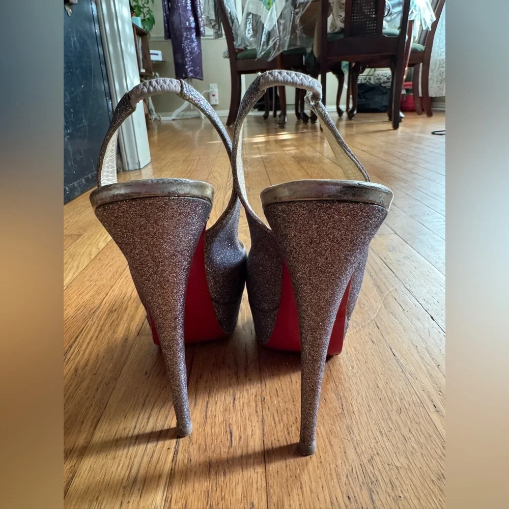 Christian Louboutin Lady Peep 150 Rainbow Glitter Peep Toe Sling Back Sz 40 - Picture 11 of 16